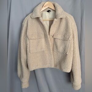 H&M Cream Cropped Teddy Jacket- Medium